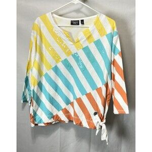 Onque Casual Womens XL Nautical 3/4 Sleeve Top